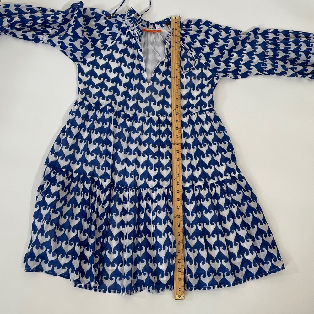 Oliphant Dress XS united Arrows Blue White Print Tiered Lightweight Cotton EUC - Picture 8 of 11